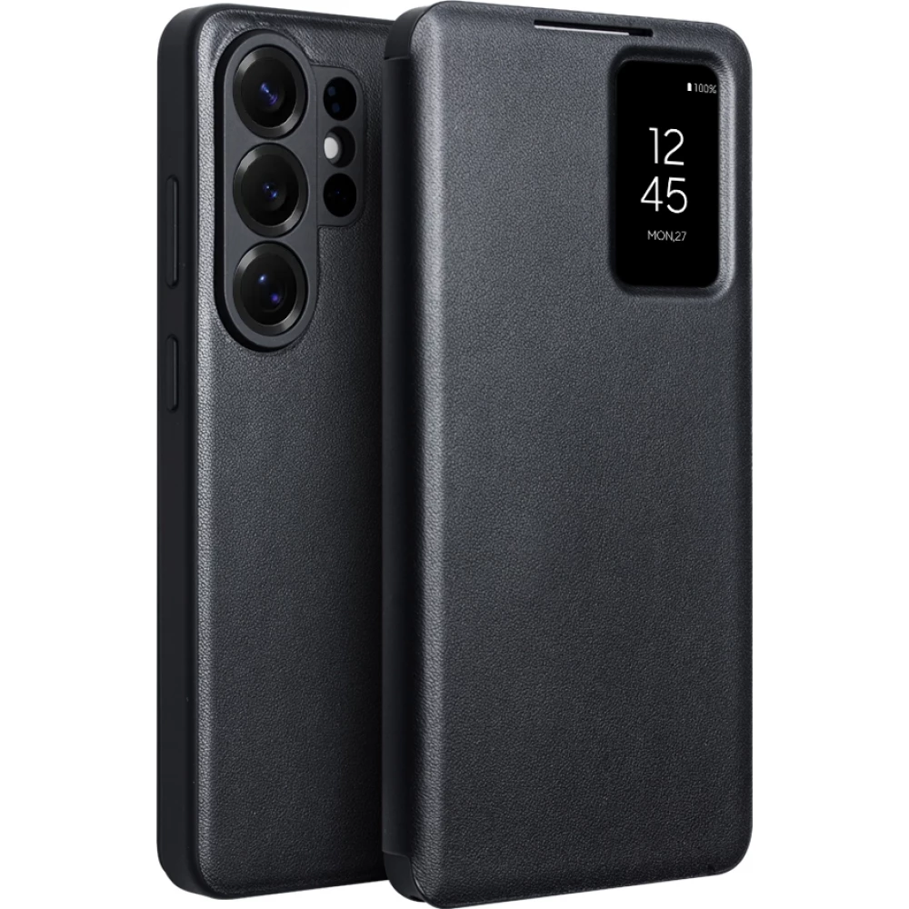 Galaxy S26 Ultra Case Hülle - Flip Qialino Ultra Smart Echtes Leder - Schwarz