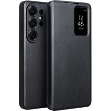Galaxy S26 Ultra Case Hülle - Flip Qialino Ultra Smart Echtes Leder - Schwarz