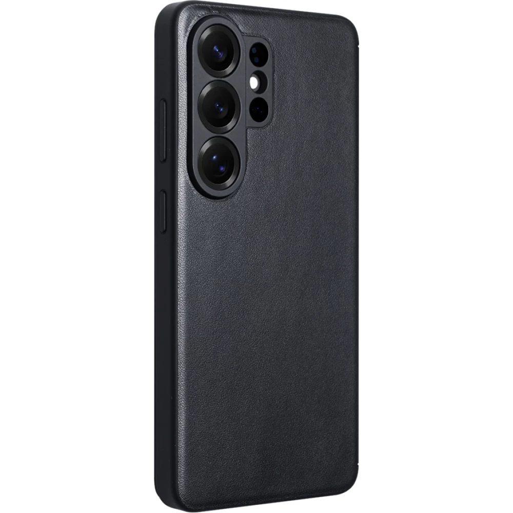 Galaxy S26 Ultra Case Hülle - Flip Qialino Ultra Smart Echtes Leder - Schwarz