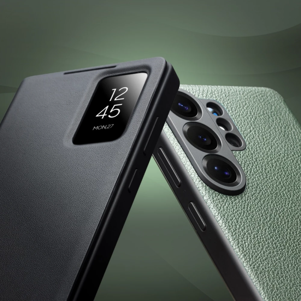 Galaxy S26 Ultra Case Hülle - Flip Qialino Ultra Smart Echtes Leder - Schwarz
