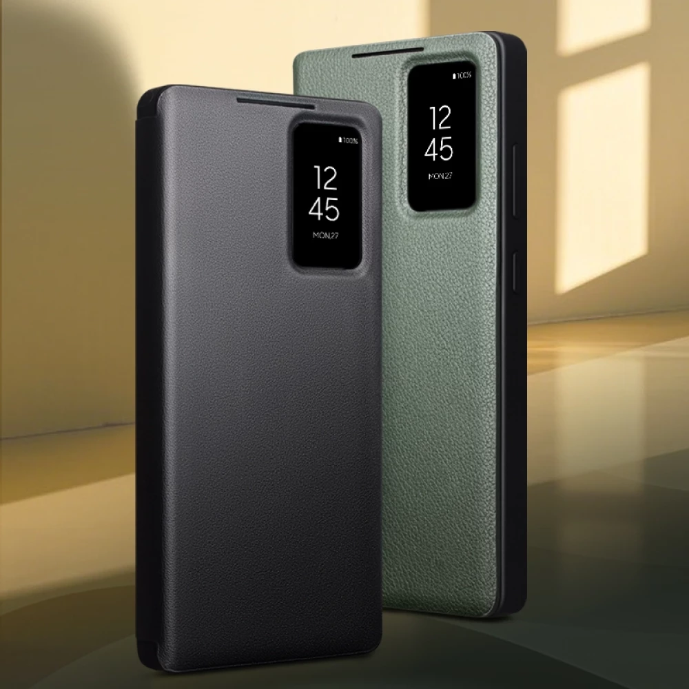 Galaxy S26 Ultra Case Hülle - Flip Qialino Ultra Smart Echtes Leder - Schwarz
