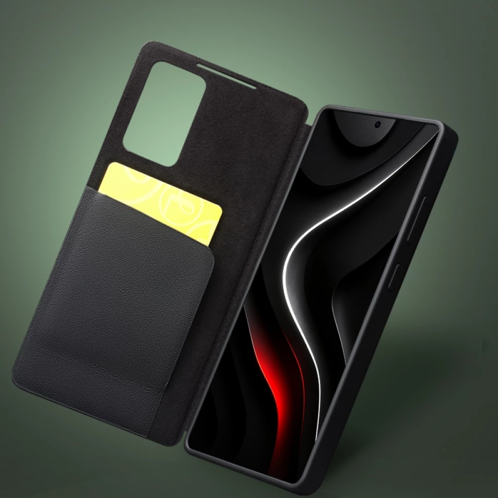 Galaxy S26 Ultra Case Hülle - Flip Qialino Ultra Smart Echtes Leder - Schwarz
