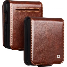 Coque Samsung Galaxy Z Flip8 - Flip Qialino classique cuir v&eacute;ritable avec fermeture magn&eacute;tique - Brun