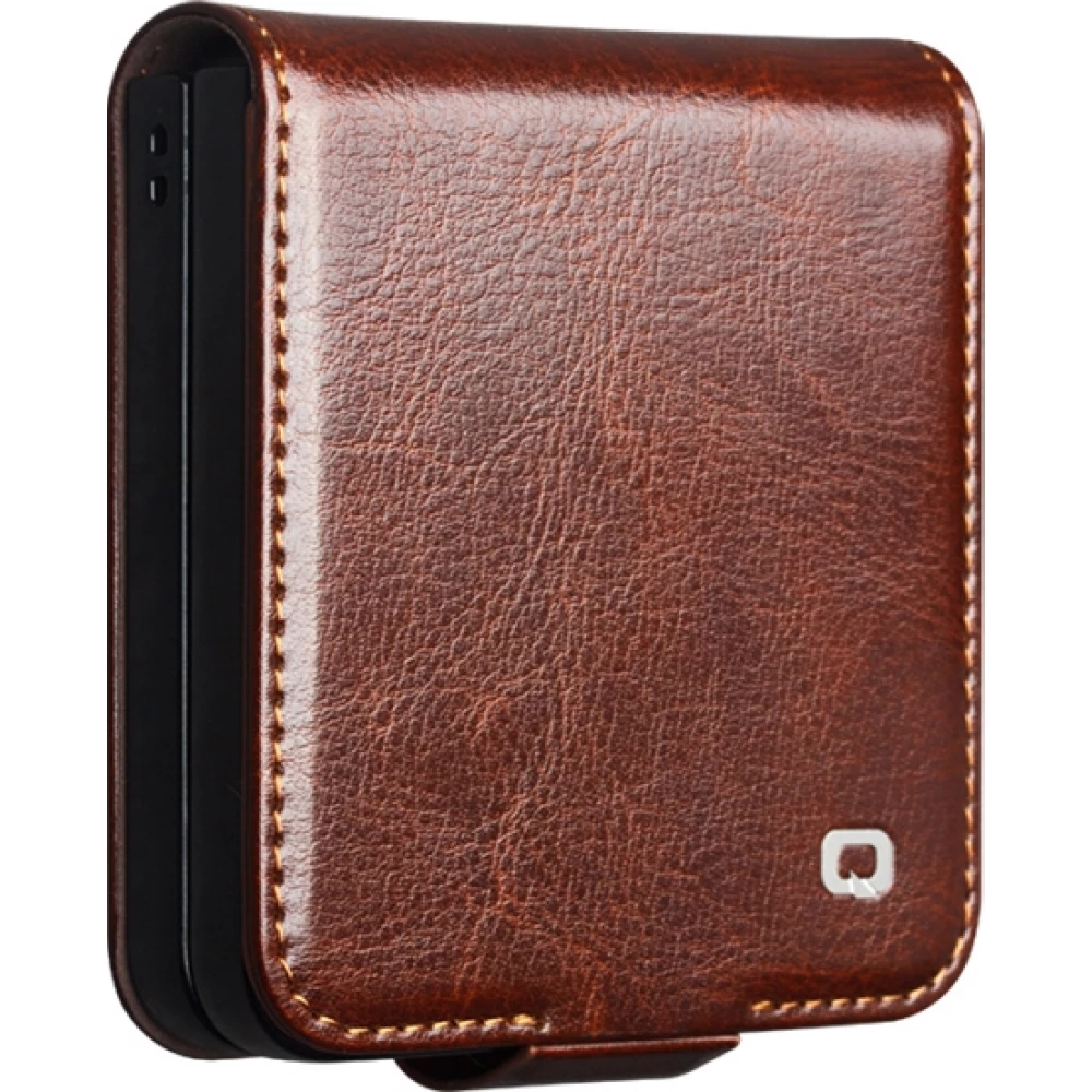 Coque Samsung Galaxy Z Flip8 - Flip Qialino classique cuir v&eacute;ritable avec fermeture magn&eacute;tique - Brun