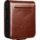 Coque Samsung Galaxy Z Flip8 - Flip Qialino classique cuir v&eacute;ritable avec fermeture magn&eacute;tique - Brun