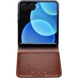 Coque Samsung Galaxy Z Flip8 - Flip Qialino classique cuir v&eacute;ritable avec fermeture magn&eacute;tique - Brun