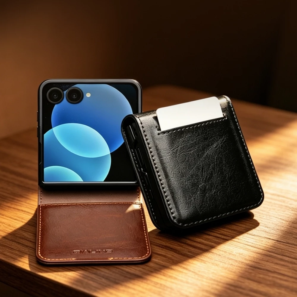 Coque Samsung Galaxy Z Flip8 - Flip Qialino classique cuir v&eacute;ritable avec fermeture magn&eacute;tique - Brun