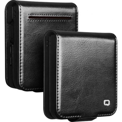Coque Samsung Galaxy Z Flip8 - Flip Qialino classique cuir v&eacute;ritable avec fermeture magn&eacute;tique - Noir