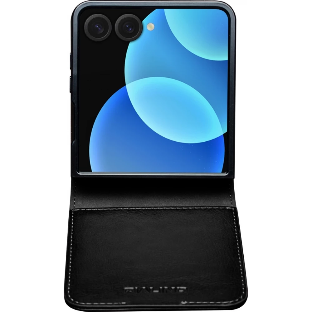 Coque Samsung Galaxy Z Flip8 - Flip Qialino classique cuir v&eacute;ritable avec fermeture magn&eacute;tique - Noir