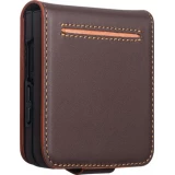 Coque Samsung Galaxy Z Flip8 - Flip Qialino Full grain Wallet cuir v&eacute;ritable mat avec fermeture magn&eacute;tique - Brun