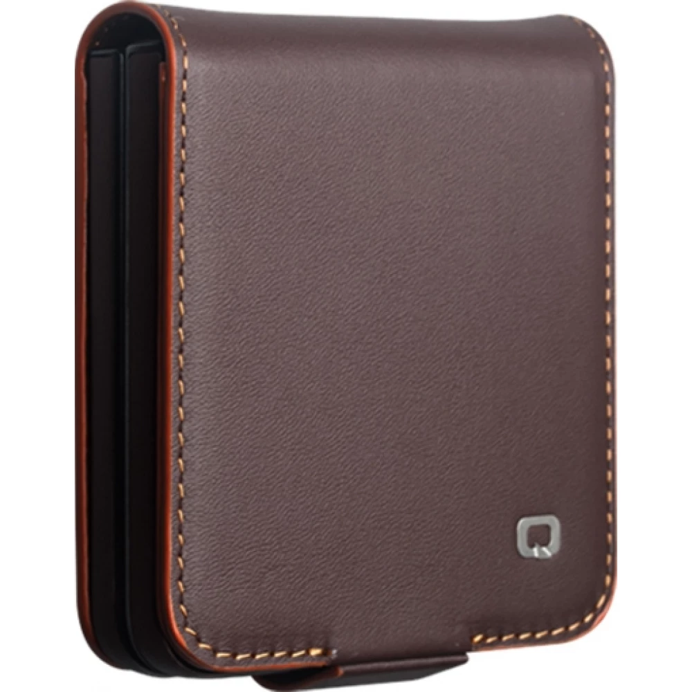 Coque Samsung Galaxy Z Flip8 - Flip Qialino Full grain Wallet cuir v&eacute;ritable mat avec fermeture magn&eacute;tique - Brun