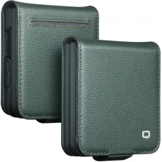 Coque Samsung Galaxy Z Flip8 - Flip Qialino Full grain Wallet cuir v&eacute;ritable mat avec fermeture magn&eacute;tique - Cyan