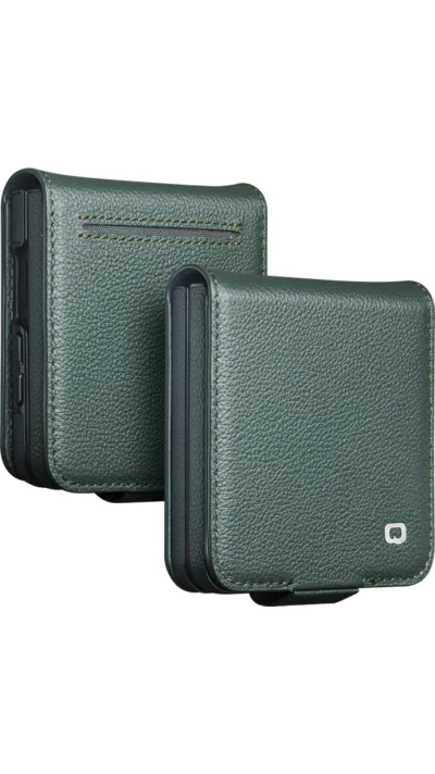 Coque Samsung Galaxy Z Flip8 - Flip Qialino Full grain Wallet cuir v&eacute;ritable mat avec fermeture magn&eacute;tique - Cyan