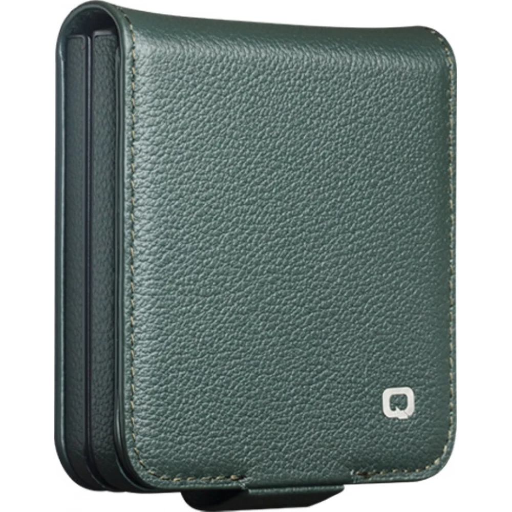 Coque Samsung Galaxy Z Flip8 - Flip Qialino Full grain Wallet cuir v&eacute;ritable mat avec fermeture magn&eacute;tique - Cyan