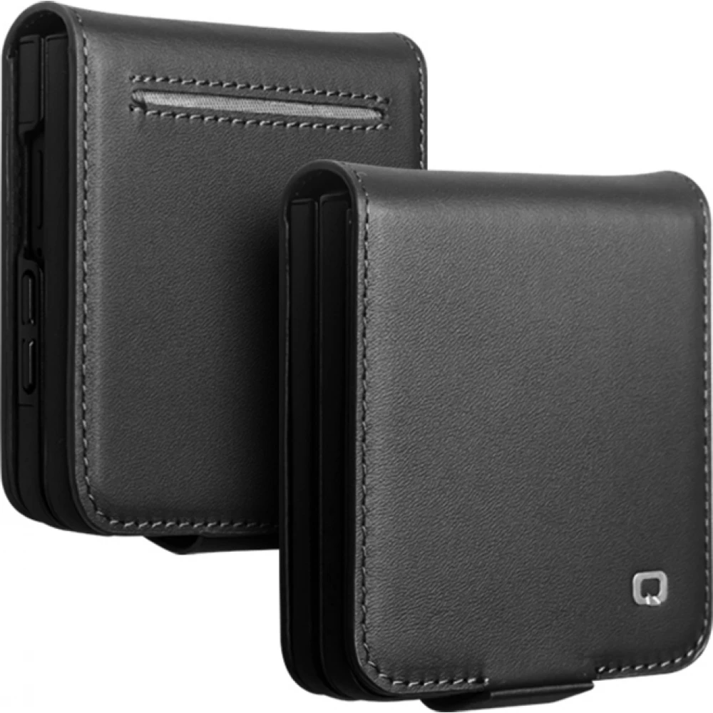 Coque Samsung Galaxy Z Flip8 - Flip Qialino Full grain Wallet cuir v&eacute;ritable mat avec fermeture magn&eacute;tique - Noir