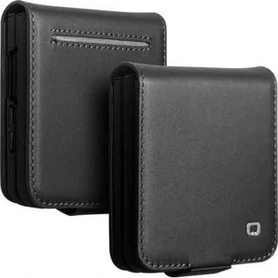 Coque Samsung Galaxy Z Flip8 - Flip Qialino Full grain Wallet cuir v&eacute;ritable mat avec fermeture magn&eacute;tique - Noir