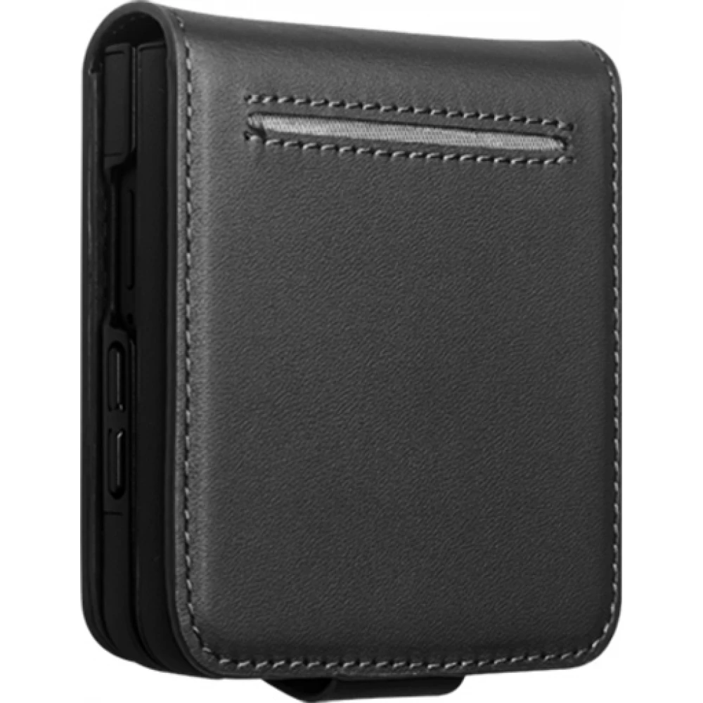Coque Samsung Galaxy Z Flip8 - Flip Qialino Full grain Wallet cuir v&eacute;ritable mat avec fermeture magn&eacute;tique - Noir