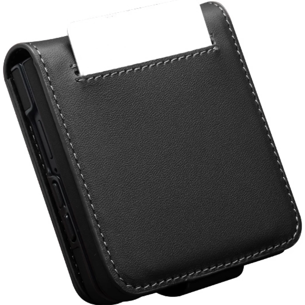 Coque Samsung Galaxy Z Flip8 - Flip Qialino Full grain Wallet cuir v&eacute;ritable mat avec fermeture magn&eacute;tique - Noir