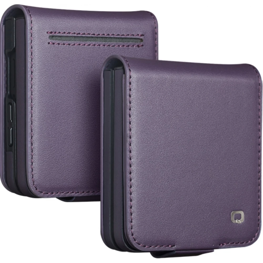 Coque Samsung Galaxy Z Flip8 - Flip Qialino Full grain Wallet cuir v&eacute;ritable mat avec fermeture magn&eacute;tique - Violet