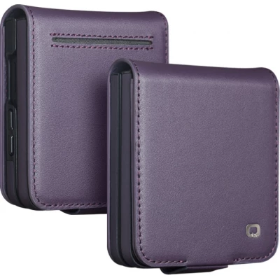 Coque Samsung Galaxy Z Flip8 - Flip Qialino Full grain Wallet cuir v&eacute;ritable mat avec fermeture magn&eacute;tique - Violet