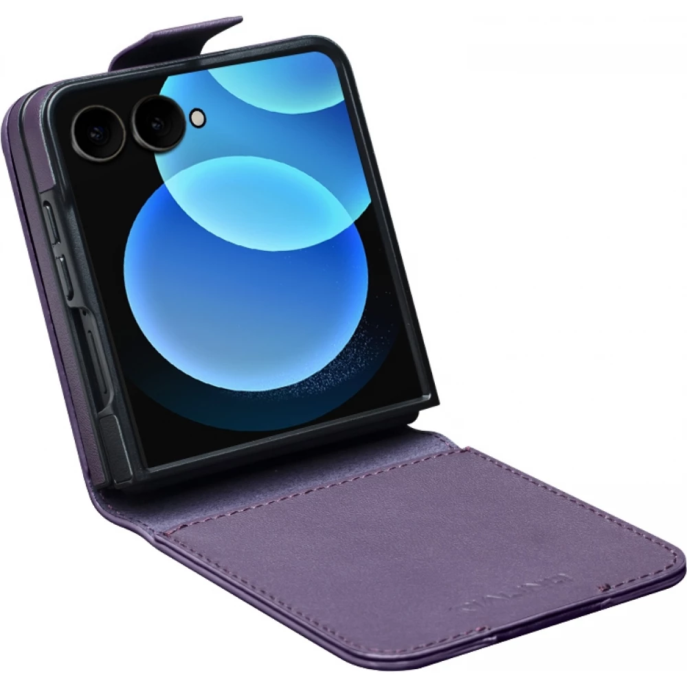 Coque Samsung Galaxy Z Flip8 - Flip Qialino Full grain Wallet cuir v&eacute;ritable mat avec fermeture magn&eacute;tique - Violet