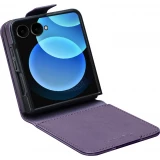 Coque Samsung Galaxy Z Flip8 - Flip Qialino Full grain Wallet cuir v&eacute;ritable mat avec fermeture magn&eacute;tique - Violet