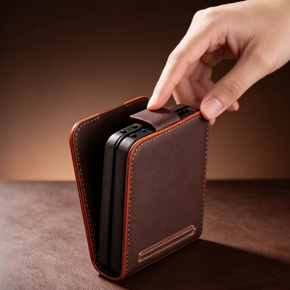 Coque Samsung Galaxy Z Flip8 - Flip Qialino Full grain Wallet cuir v&eacute;ritable mat avec fermeture magn&eacute;tique - Violet