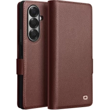 Coque Samsung Galaxy Z Fold7 - Flip Qialino Full grain Wallet cuir véritable mat avec fermeture magnétique - Brun