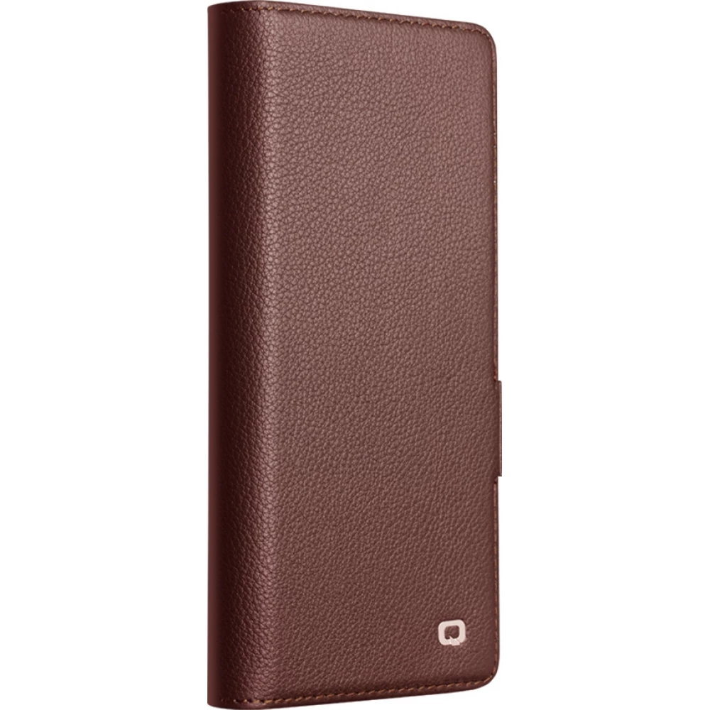Coque Samsung Galaxy Z Fold7 - Flip Qialino Full grain Wallet cuir véritable mat avec fermeture magnétique - Brun