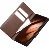Coque Samsung Galaxy Z Fold7 - Flip Qialino Full grain Wallet cuir véritable mat avec fermeture magnétique - Brun