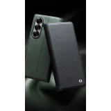 Coque Samsung Galaxy Z Fold7 - Flip Qialino Full grain Wallet cuir véritable mat avec fermeture magnétique - Vert