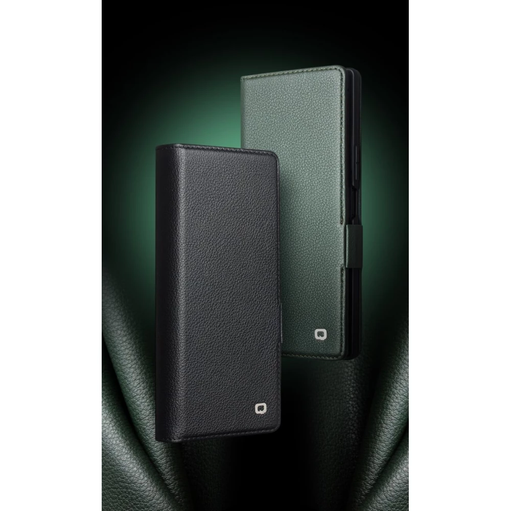 Coque Samsung Galaxy Z Fold7 - Flip Qialino Full grain Wallet cuir véritable mat avec fermeture magnétique - Vert