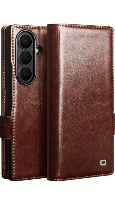Coque Samsung Galaxy Z Fold8 Ultra - Flip Qialino classique cuir véritable avec fermeture magnétique - Brun