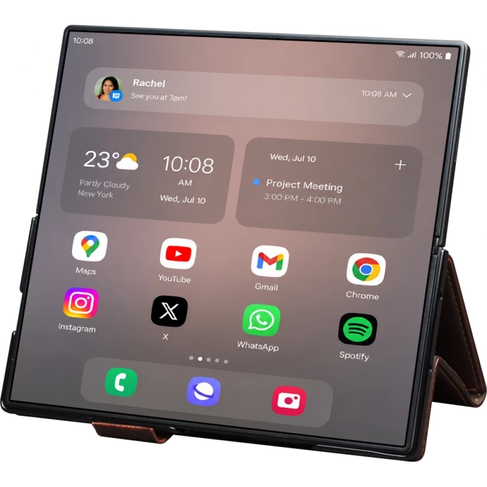 Coque Samsung Galaxy Z Fold8 Ultra - Flip Qialino classique cuir véritable avec fermeture magnétique - Brun
