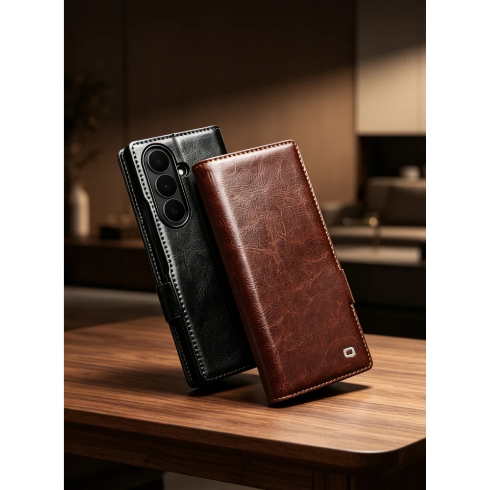 Coque Samsung Galaxy Z Fold8 Ultra - Flip Qialino classique cuir véritable avec fermeture magnétique - Brun
