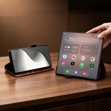 Coque Samsung Galaxy Z Fold8 Ultra - Flip Qialino classique cuir véritable avec fermeture magnétique - Brun