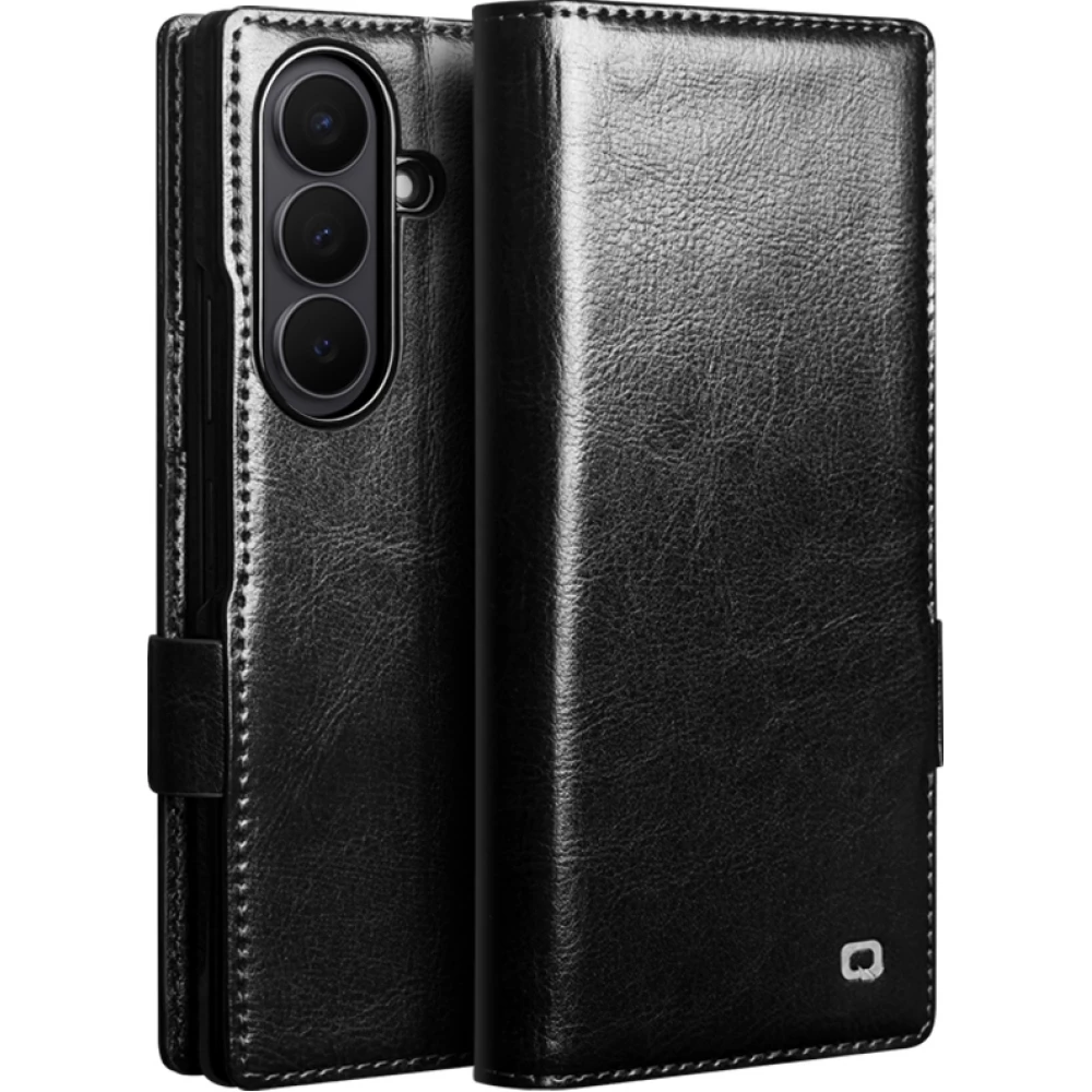 Galaxy Z Fold8 Ultra Case Hülle - Qialino Klapphülle Echtleder Magnetverschluss klassisch - Schwarz