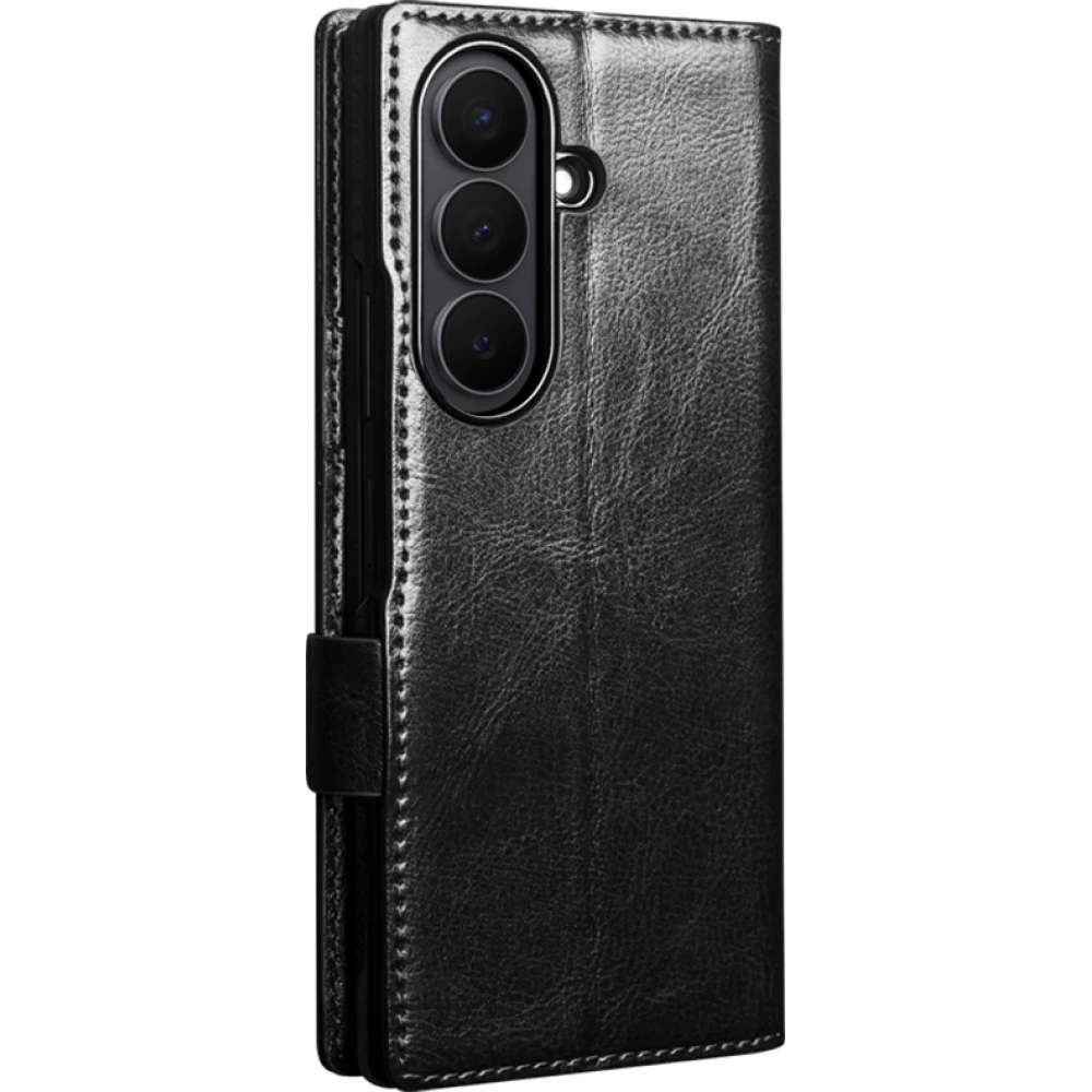Galaxy Z Fold8 Ultra Case Hülle - Qialino Klapphülle Echtleder Magnetverschluss klassisch - Schwarz