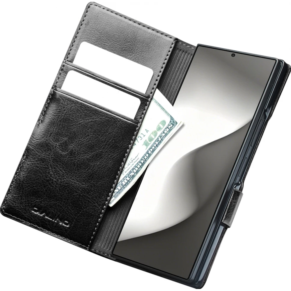 Galaxy Z Fold8 Ultra Case Hülle - Qialino Klapphülle Echtleder Magnetverschluss klassisch - Schwarz