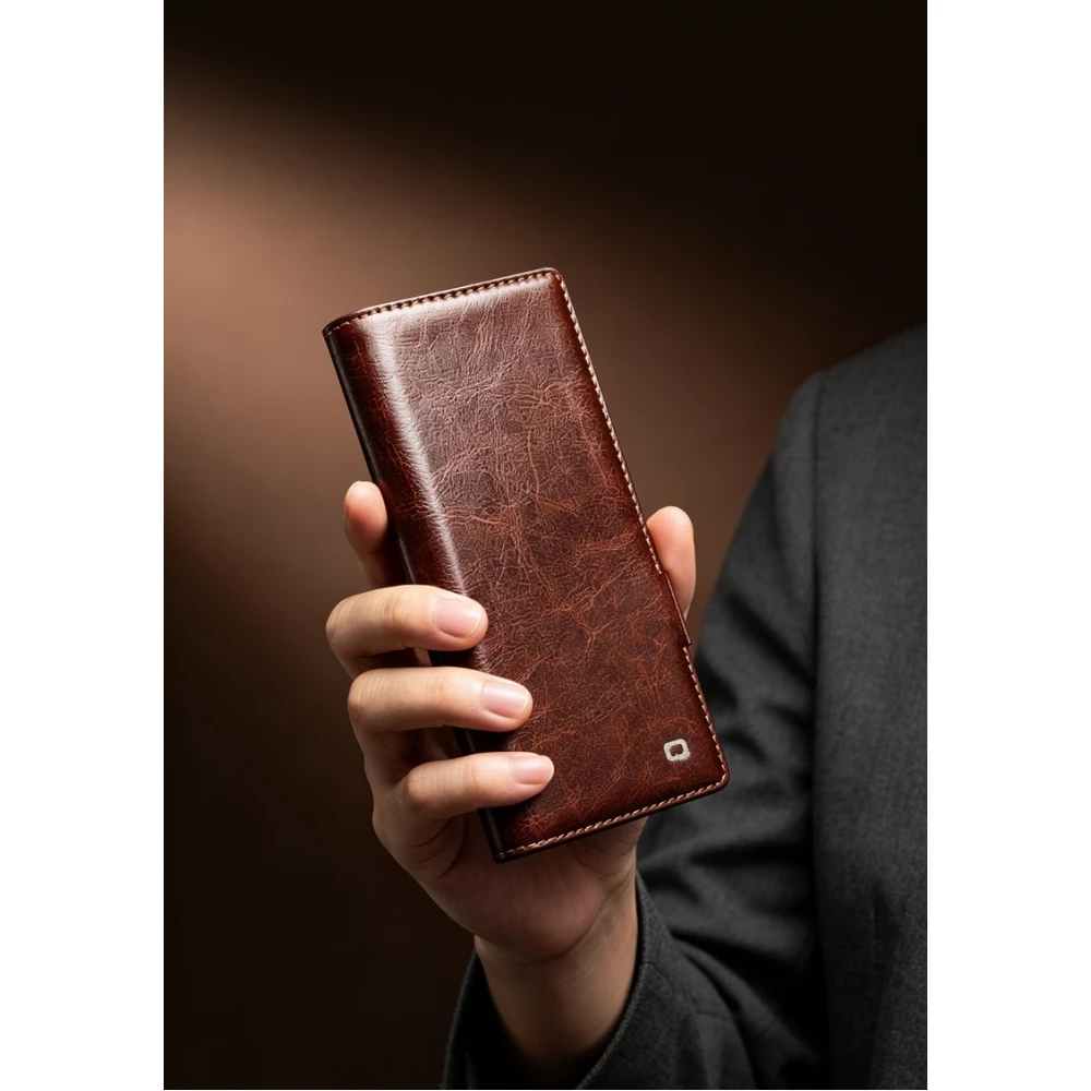 Galaxy Z Fold8 Ultra Case Hülle - Qialino Klapphülle Echtleder Magnetverschluss klassisch - Schwarz