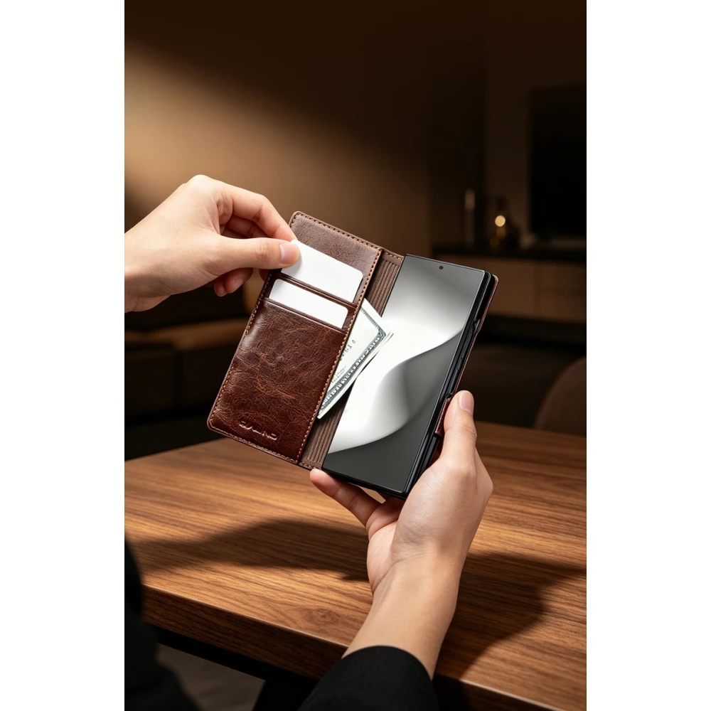 Galaxy Z Fold8 Ultra Case Hülle - Qialino Klapphülle Echtleder Magnetverschluss klassisch - Schwarz