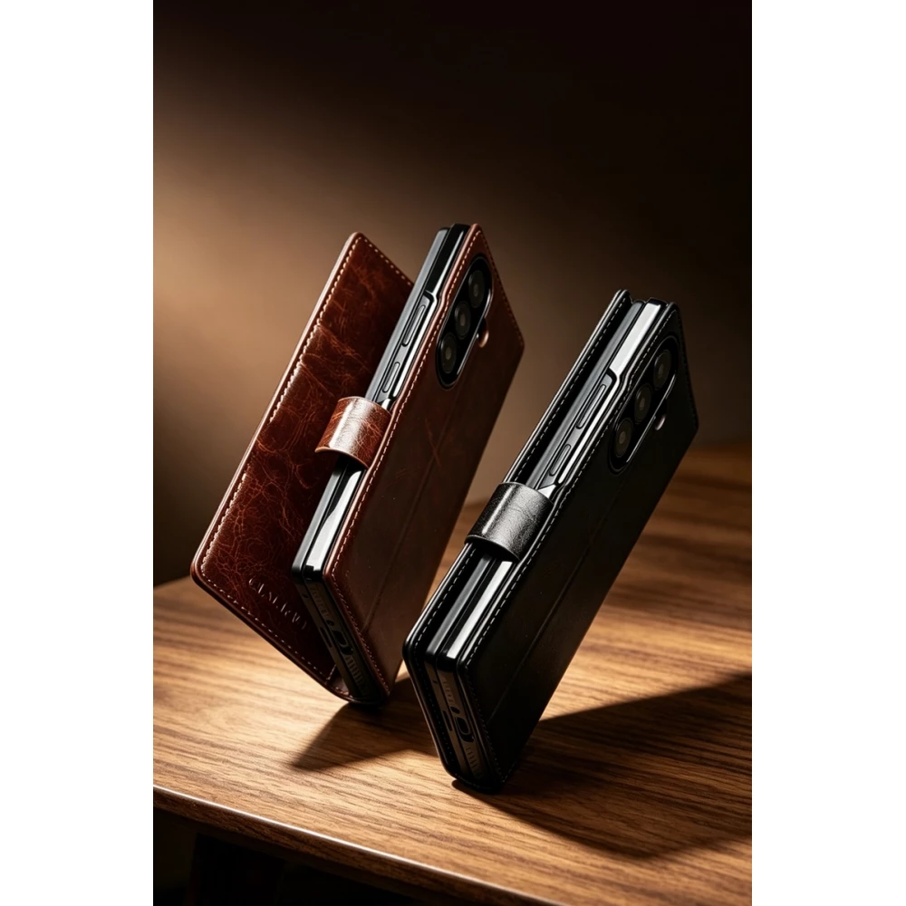 Galaxy Z Fold8 Ultra Case Hülle - Qialino Klapphülle Echtleder Magnetverschluss klassisch - Schwarz