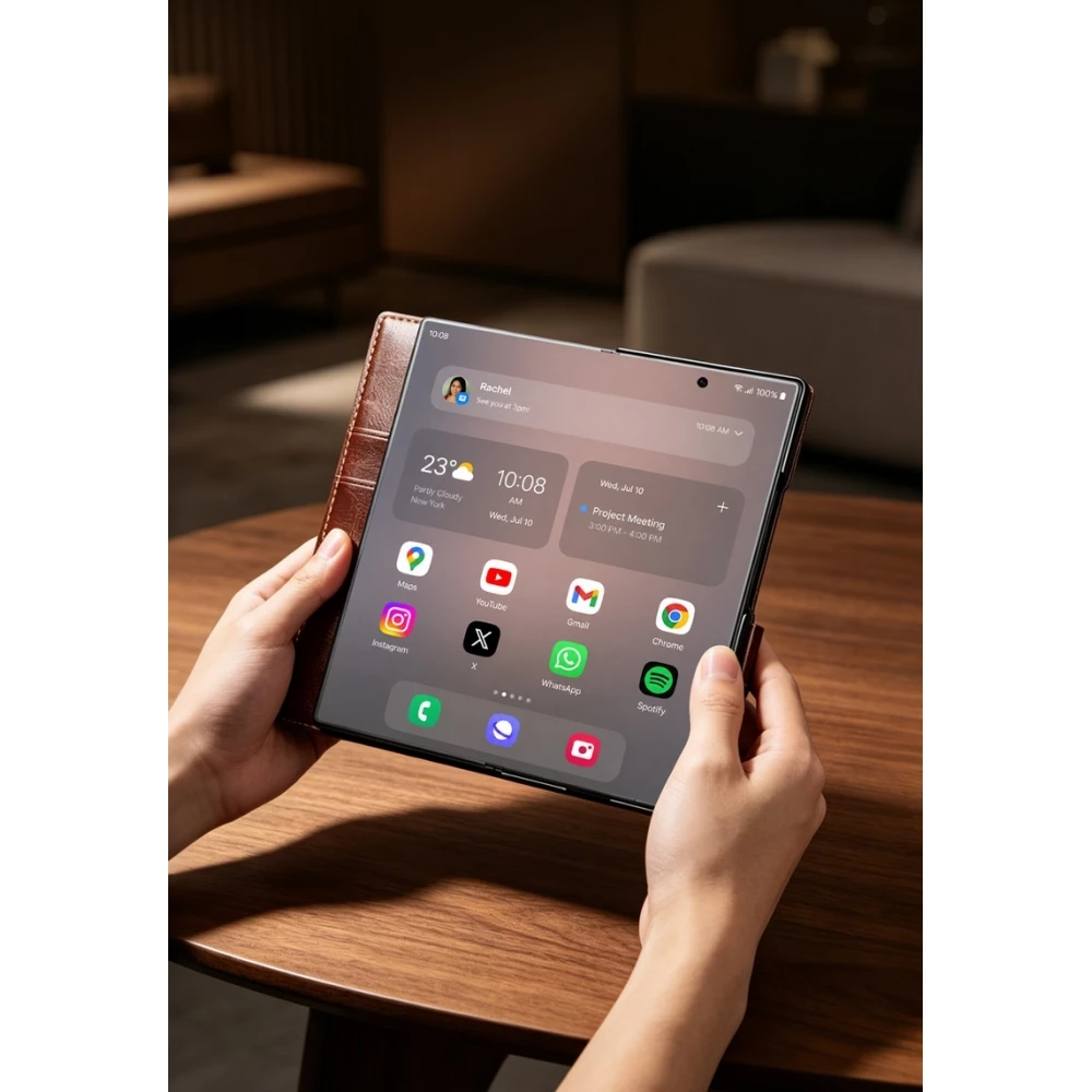 Galaxy Z Fold8 Ultra Case Hülle - Qialino Klapphülle Echtleder Magnetverschluss klassisch - Schwarz