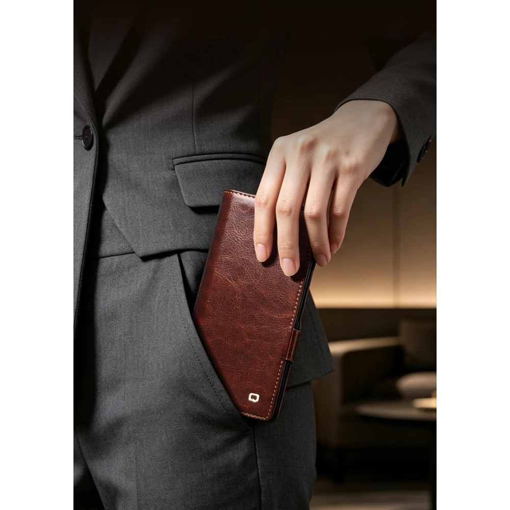 Galaxy Z Fold8 Ultra Case Hülle - Qialino Klapphülle Echtleder Magnetverschluss klassisch - Schwarz