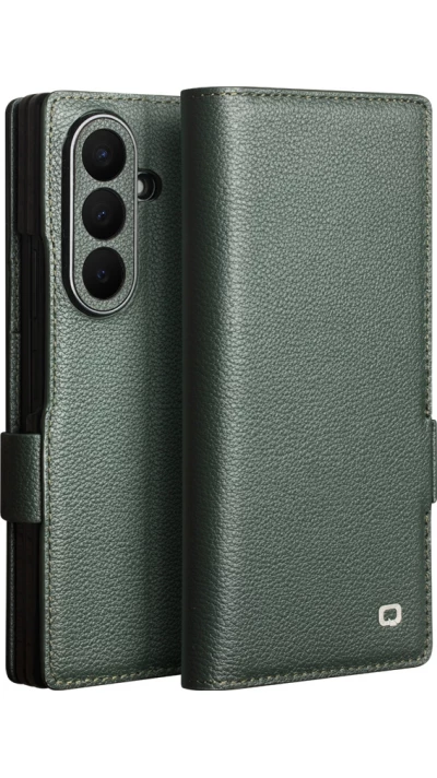 Coque Samsung Galaxy Z Fold8 Ultra - Flip Qialino Full grain Wallet cuir véritable mat avec fermeture magnétique - Cyan