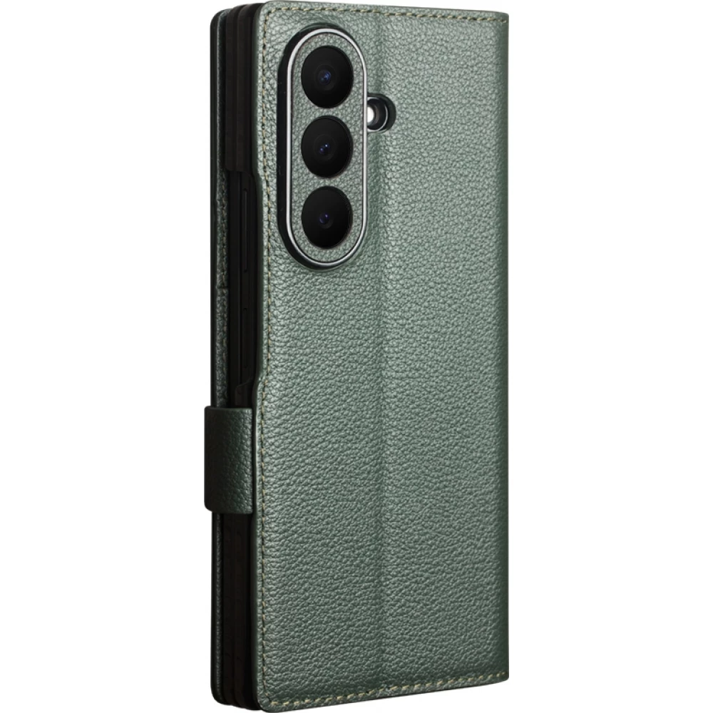 Coque Samsung Galaxy Z Fold8 Ultra - Flip Qialino Full grain Wallet cuir véritable mat avec fermeture magnétique - Cyan