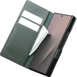 Coque Samsung Galaxy Z Fold8 Ultra - Flip Qialino Full grain Wallet cuir véritable mat avec fermeture magnétique - Cyan