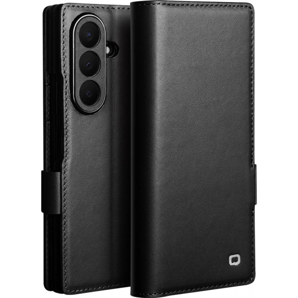 Coque Samsung Galaxy Z Fold8 Ultra - Flip Qialino Full grain Wallet cuir véritable mat avec fermeture magnétique - Noir