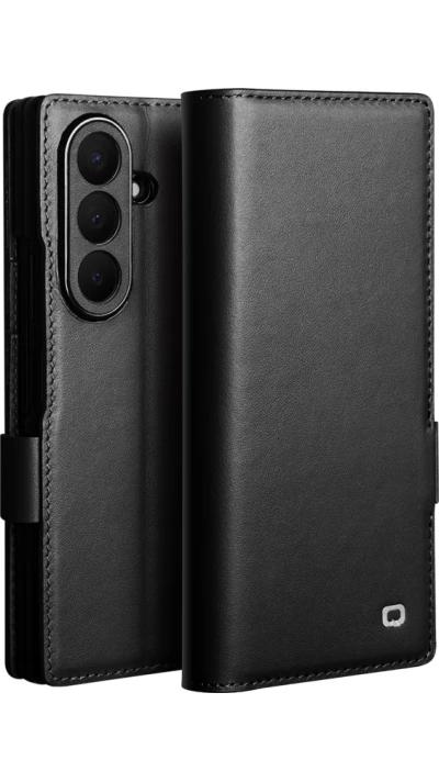 Coque Samsung Galaxy Z Fold8 Ultra - Flip Qialino Full grain Wallet cuir véritable mat avec fermeture magnétique - Noir