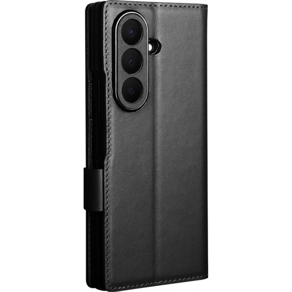 Coque Samsung Galaxy Z Fold8 Ultra - Flip Qialino Full grain Wallet cuir véritable mat avec fermeture magnétique - Noir
